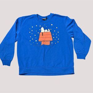 Peanuts Classic Snoopy Blue Sweatshirt XL Snowflakes Red Doghouse‎ Retro